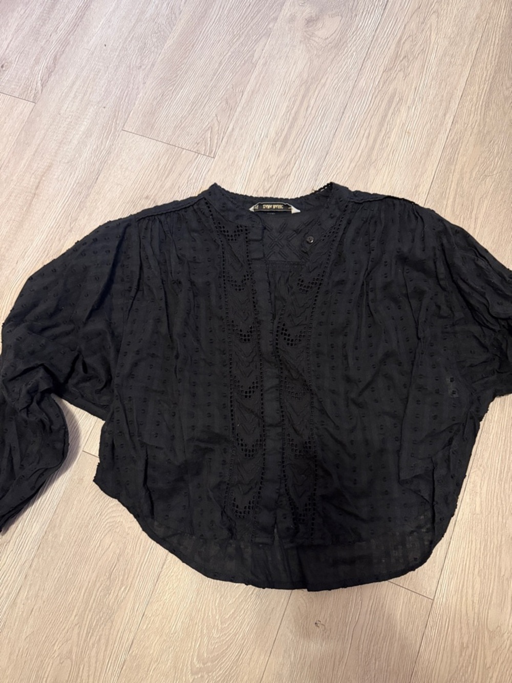 Zara Black Eyelet Lace Peasant Blouse - Women Tops